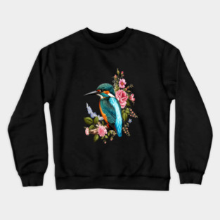 Common Kingfisher with Romantic Vintage Florals Crewneck Sweatshirt