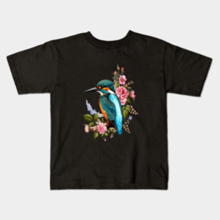 Common Kingfisher with Romantic Vintage Florals Kids T-Shirt