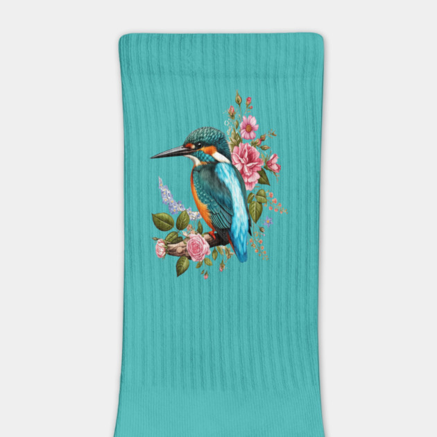 Common Kingfisher with Romantic Vintage Florals by BirdsnStuff