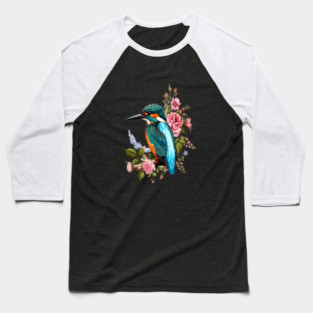 Common Kingfisher with Romantic Vintage Florals Baseball T-Shirt
