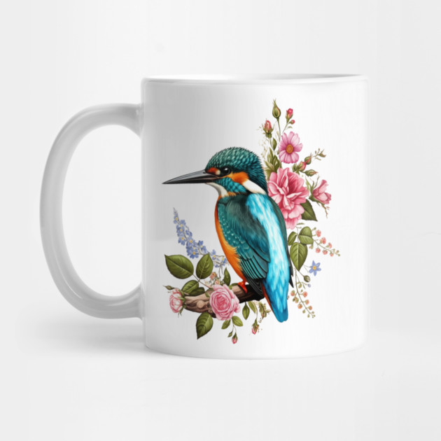 Common Kingfisher with Romantic Vintage Florals by BirdsnStuff
