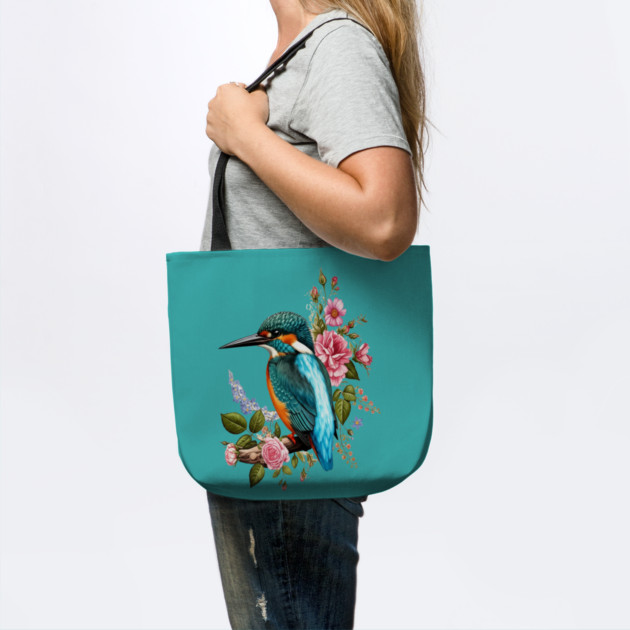 Common Kingfisher with Romantic Vintage Florals by BirdsnStuff