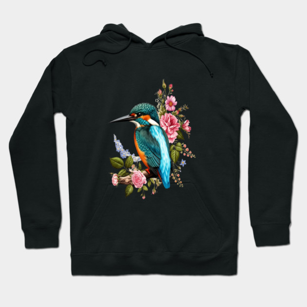 Common Kingfisher with Romantic Vintage Florals Hoodie by BirdsnStuff
