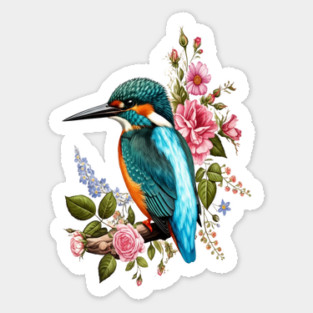 Common Kingfisher with Romantic Vintage Florals Magnet