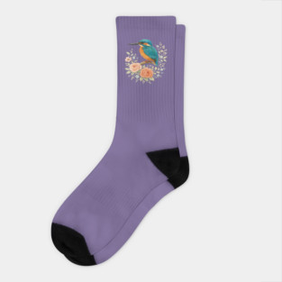 Common Kingfisher with Romantic Cottagecore Roses Socks