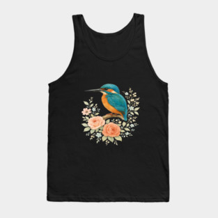 Common Kingfisher with Romantic Cottagecore Roses Tank Top