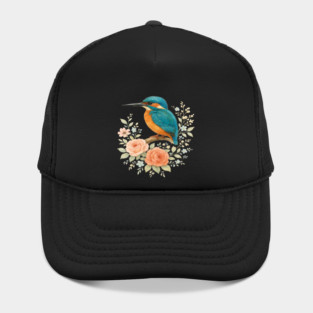 Common Kingfisher with Romantic Cottagecore Roses Hat