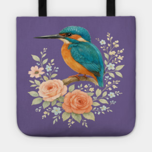 Common Kingfisher with Romantic Cottagecore Roses Tote