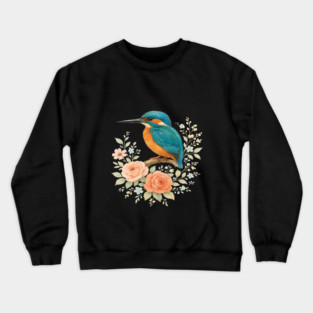 Common Kingfisher with Romantic Cottagecore Roses Crewneck Sweatshirt