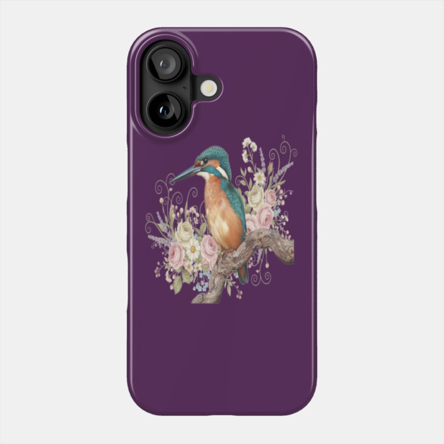 Common Kingfisher with Vintage Romantic Florals Phone Case by BirdsnStuff