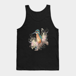 Common Kingfisher with Vintage Romantic Florals Tank Top