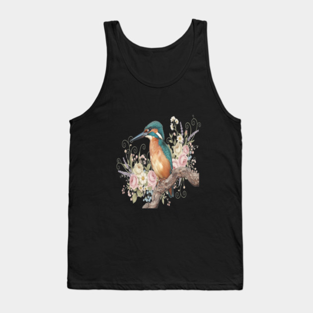 Common Kingfisher with Vintage Romantic Florals Tank Top by BirdsnStuff