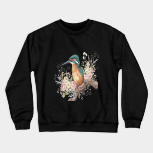 Common Kingfisher with Vintage Romantic Florals Crewneck Sweatshirt