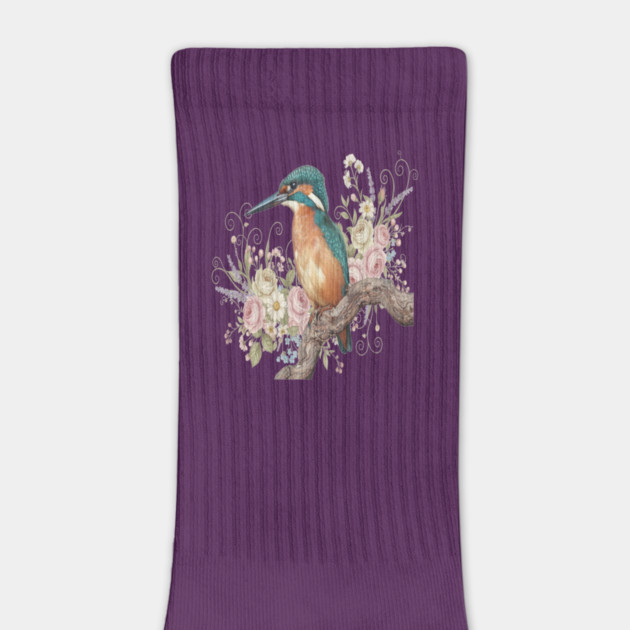Common Kingfisher with Vintage Romantic Florals by BirdsnStuff