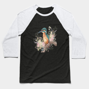 Common Kingfisher with Vintage Romantic Florals Baseball T-Shirt