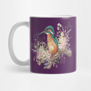Common Kingfisher with Vintage Romantic Florals Mug