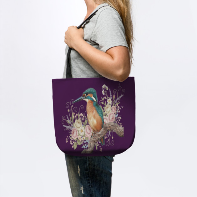 Common Kingfisher with Vintage Romantic Florals by BirdsnStuff