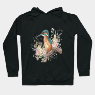 Common Kingfisher with Vintage Romantic Florals Hoodie