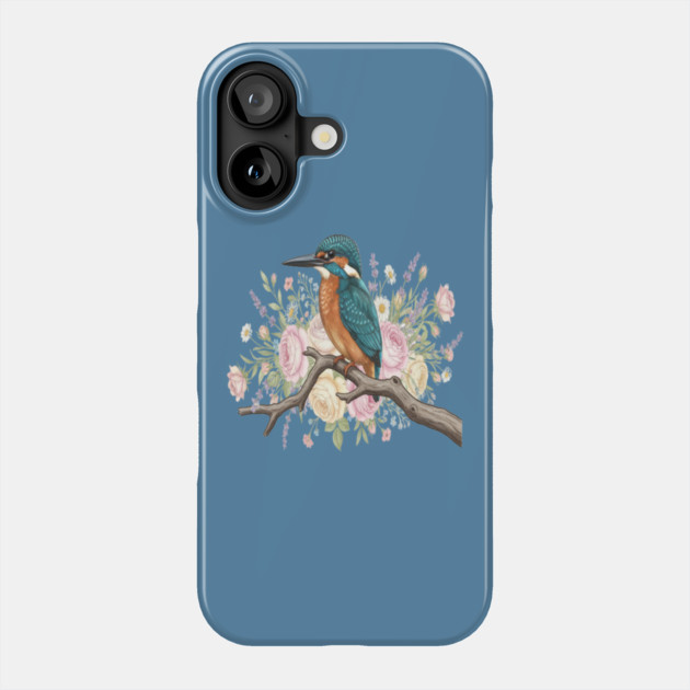 Common Kingfisher with Vintage Romantic Florals Phone Case by BirdsnStuff