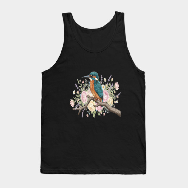 Common Kingfisher with Vintage Romantic Florals Tank Top by BirdsnStuff