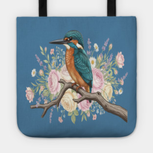 Common Kingfisher with Vintage Romantic Florals Tote
