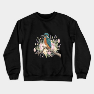 Common Kingfisher with Vintage Romantic Florals Crewneck Sweatshirt