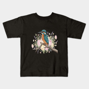 Common Kingfisher with Vintage Romantic Florals Kids T-Shirt