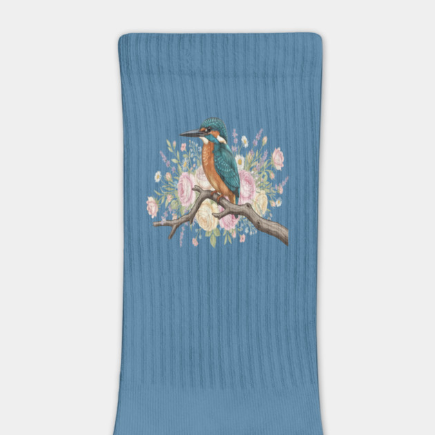 Common Kingfisher with Vintage Romantic Florals by BirdsnStuff