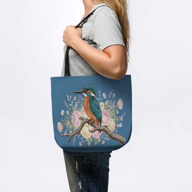 Common Kingfisher with Vintage Romantic Florals by BirdsnStuff