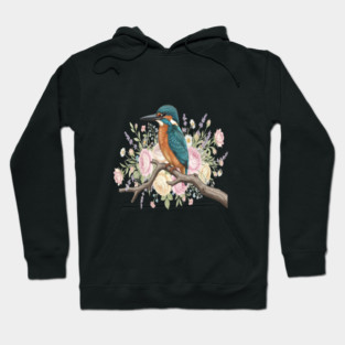 Common Kingfisher with Vintage Romantic Florals Hoodie