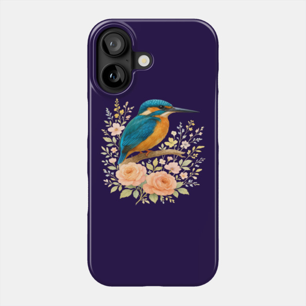 Common Kingfisher with Blossoms in Elegant Botanical Style Phone Case by BirdsnStuff