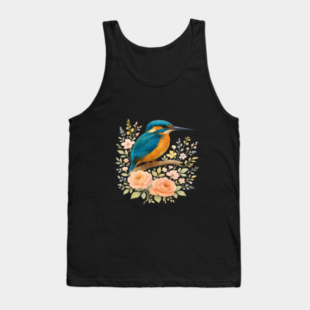 Common Kingfisher with Blossoms in Elegant Botanical Style Tank Top by BirdsnStuff