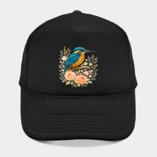 Common Kingfisher with Blossoms in Elegant Botanical Style Hat