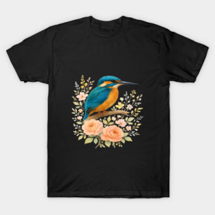 Common Kingfisher with Blossoms in Elegant Botanical Style T-Shirt