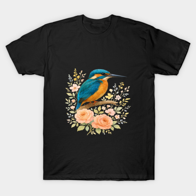 Common Kingfisher with Blossoms in Elegant Botanical Style T-Shirt by BirdsnStuff