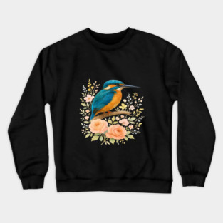Common Kingfisher with Blossoms in Elegant Botanical Style Crewneck Sweatshirt