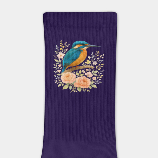 Common Kingfisher with Blossoms in Elegant Botanical Style by BirdsnStuff