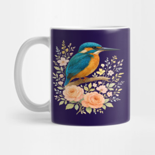 Common Kingfisher with Blossoms in Elegant Botanical Style Mug
