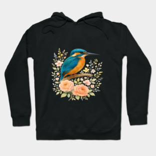 Common Kingfisher with Blossoms in Elegant Botanical Style Hoodie