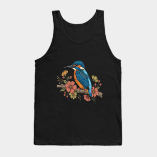 Common Kingfisher with Whimsy Florals in Botanical Style Tank Top