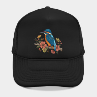 Common Kingfisher with Whimsy Florals in Botanical Style Hat