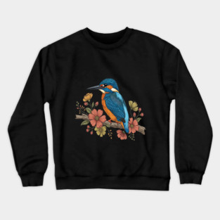 Common Kingfisher with Whimsy Florals in Botanical Style Crewneck Sweatshirt
