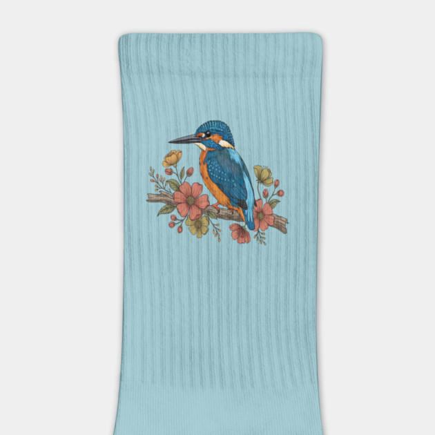 Common Kingfisher with Whimsy Florals in Botanical Style by BirdsnStuff