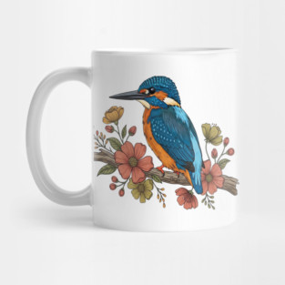 Common Kingfisher with Whimsy Florals in Botanical Style Mug