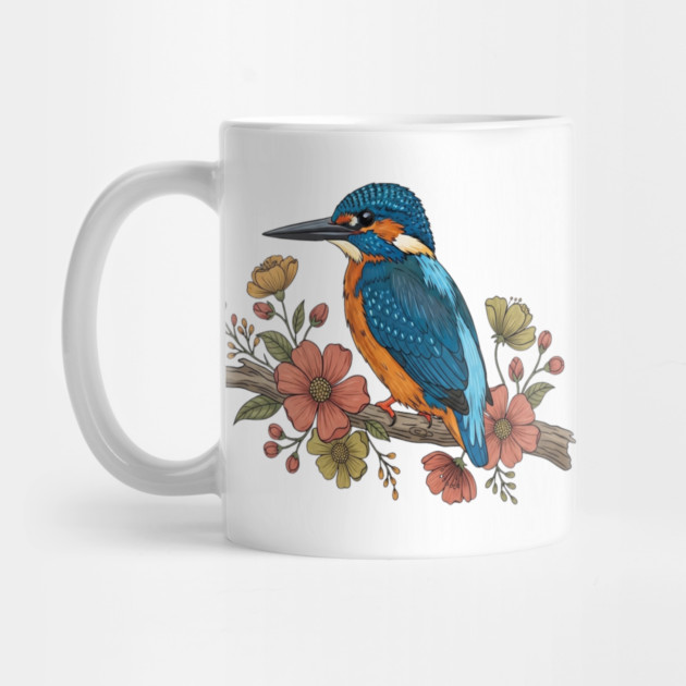 Common Kingfisher with Whimsy Florals in Botanical Style by BirdsnStuff