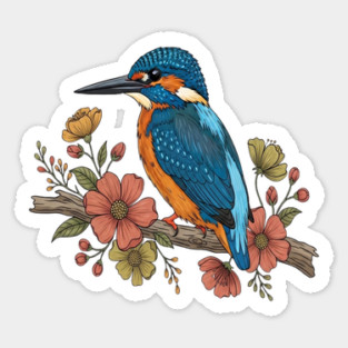 Common Kingfisher with Whimsy Florals in Botanical Style Magnet