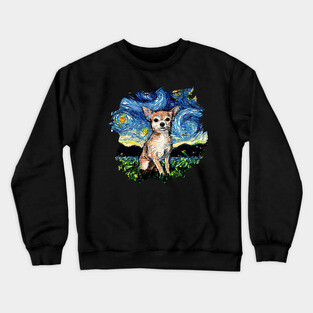 Chihuahua Starry Night with border Crewneck Sweatshirt