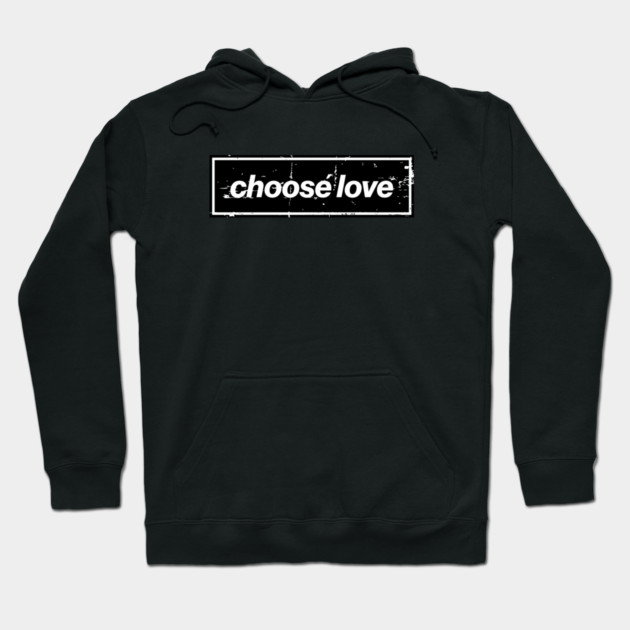 Choose Love Oasis Distressed Typography – Bold Positive Message Design Black Hoodie by Butter Creative