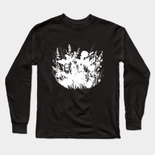 Black and White Minimal Wild Flowers Long Sleeve T-Shirt