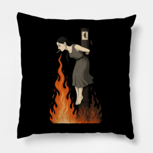 Witch Lighting Cigarette While Burning at the Stake Pillow